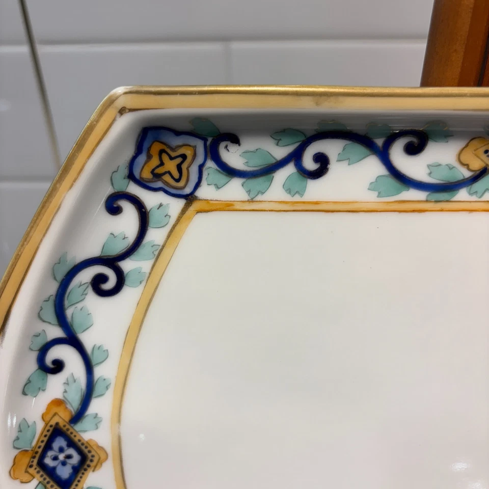 Antigua bandeja de porcelana pintada a mano Nippon - Marca Morimura verde “M-in-Wreath” - Foto 2 de 4