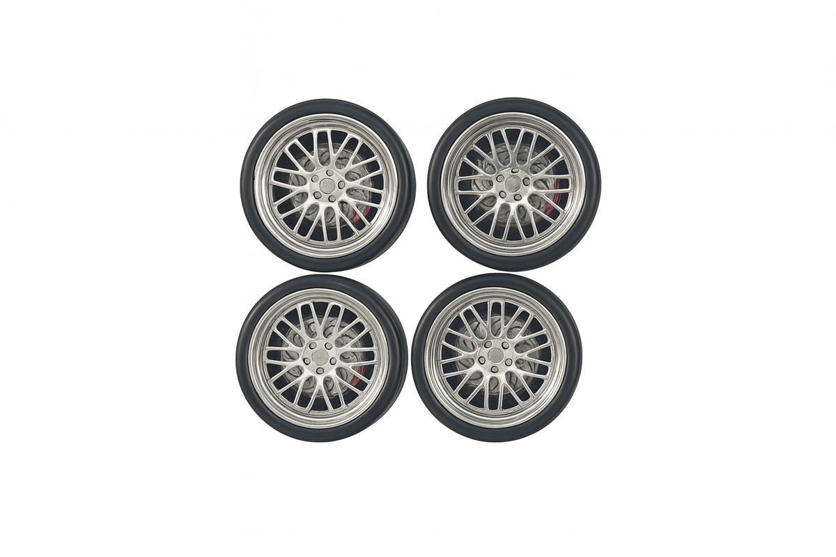 1/64 Silver Alloy Wheels - Straight Multi-Spoke fits Tomica Hot