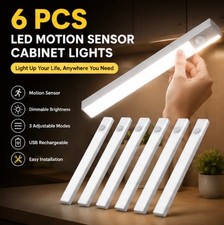 6pc LED Motion Sensor Under Cabinet Light USB Rechargeable Dimmable Wireless t4
