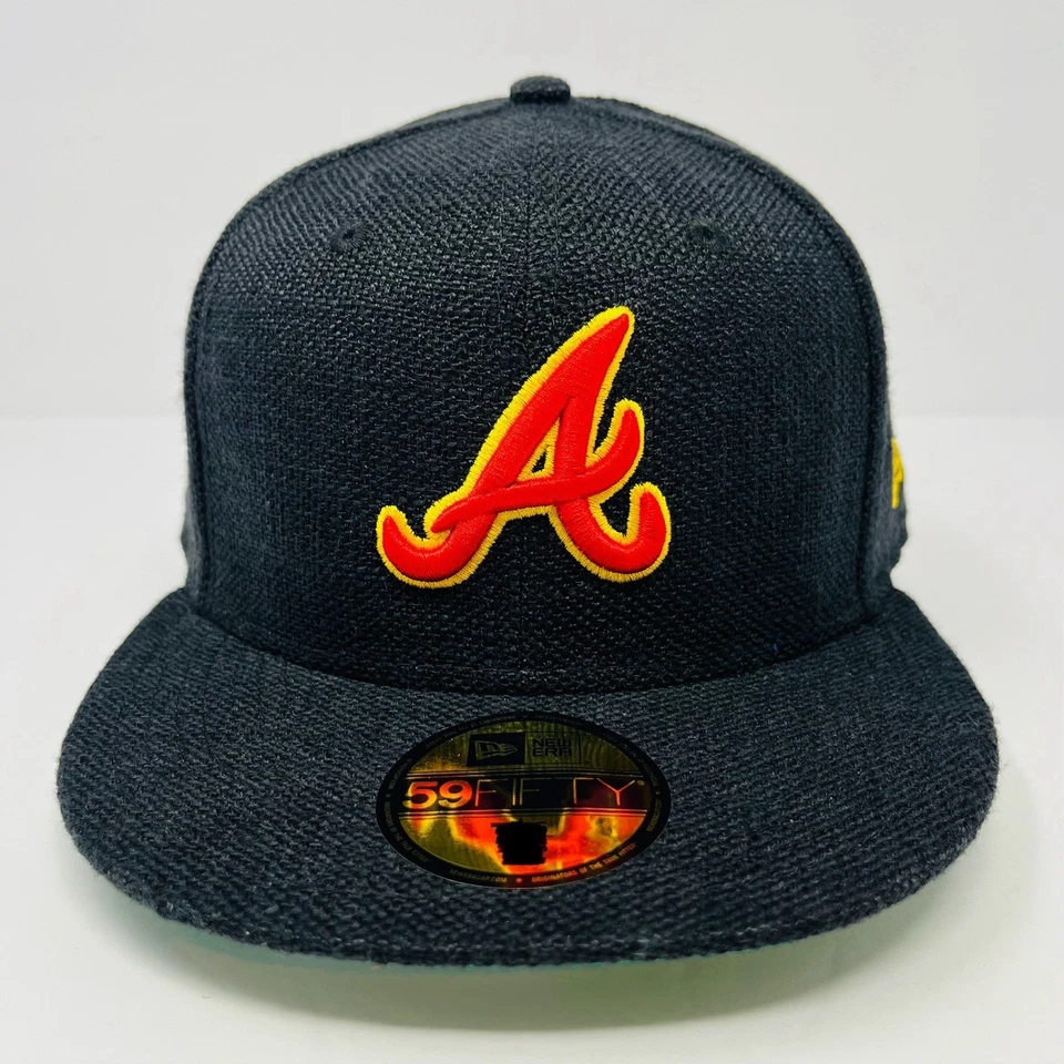 New Era 59Fifty Atlanta Braves Hemp Black Red Yellow Mens Fitted Hat Size 7 1/8 - Image 2 of 4