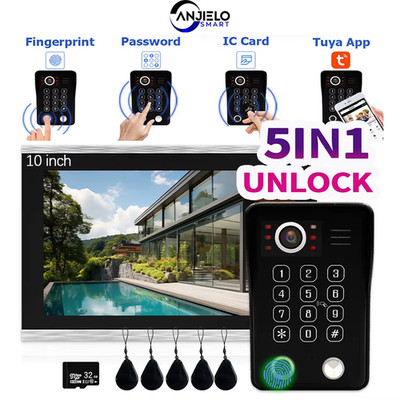ANJIELO Fingerprint 5in1 Unlock Doorbell Video Intercom System for Home Visual D