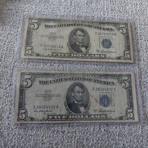2 1953 5$ Silver certificates With third printing seal errorsn Nice condition.