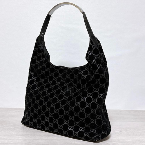 GUCCI Tom Ford Era Black Suede GG Tote Bag Leather Handle Women Authentic Japan