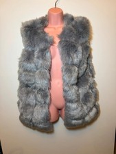Missguided Grey Faux Fur Gilet Tiered Shaggy Sleeveless Waistcoat Size 10