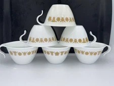 Vintage  Corelle Butterfly Gold Hook Handle Cups Pyrex Match 6