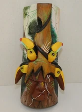 Boruca Mask Costa Rica Balsa Wood Handcrafted Warrior & Toucans signed