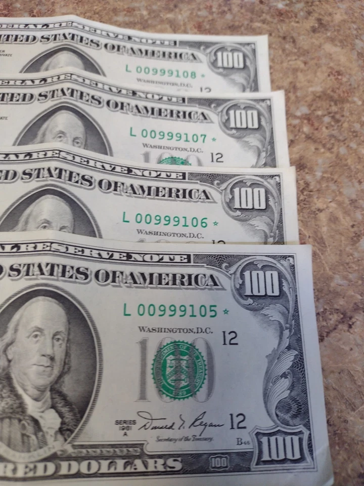 ✯FOUR Consecutive 1981 $100 Hundred Dollar Federal Reserve STAR NOTES ✯ Rare - Image 3 of 4