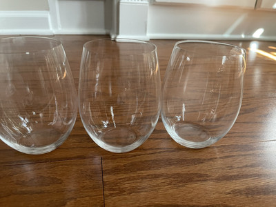 3 Riedel Crystal Stemless Wine Goblets ~5'' Tall ~3  Across Top Opening