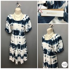 NEW Accessorize London White Navy Mix Tie Dye Boho Hippie Swing Dress XS