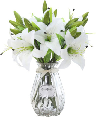 5Pcs Artificial Lily Faux Flowers Plastic Easter Tiger Lily Real Touch Bouquet f