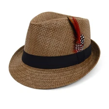 Mens Fedora Black Banded Fashion Hat With Feather
