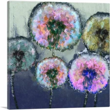 ARTCANVAS Colorful Dandelion Navy Blue Teal Pink Square Canvas Art Print