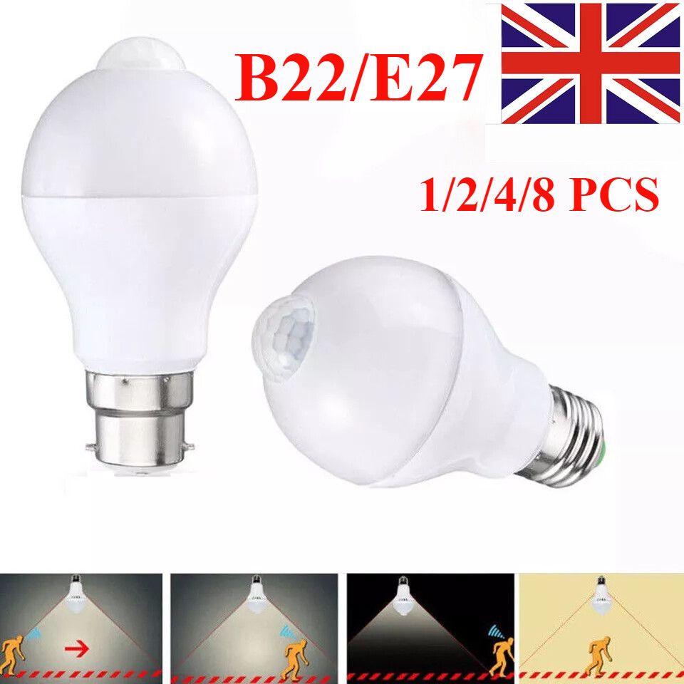 Sensor de movimiento E27/B22 PIR bombilla LED globo luz ahorro de energía encendido/apagado automático Reino Unido 2025