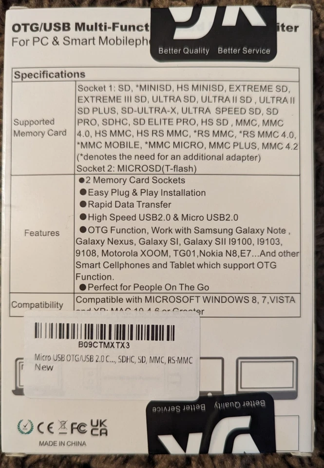 Lector/escritor de tarjetas de memoria multifunción Micro USB OTG/USB Foto 2 de 2