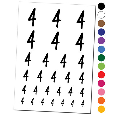 Number 4 Four Felt Marker Font Temporary Tattoo Water Resistant Set Collection