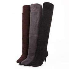 Womens Casual Party Kitten Heels Over The Knee Boots Pull On Comfort Warm Slouch