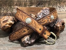 Vintage Tony Lama Hand Tooled Brown Leather Concho Belt Cowboy Western S 30 Boho