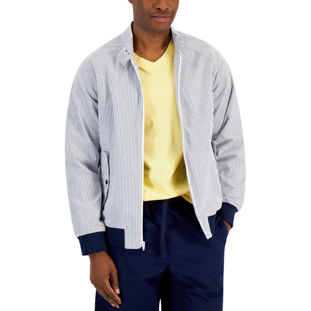 Club Room Mens Blue Pinstripe Collared Shirt Jacket Outerwear L BHFO