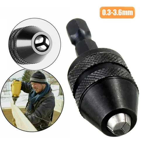 Impact Driver Keyless Drill Bit Chuck Adapter Converter 1/4" Hex Shank 0.3-3.6mm