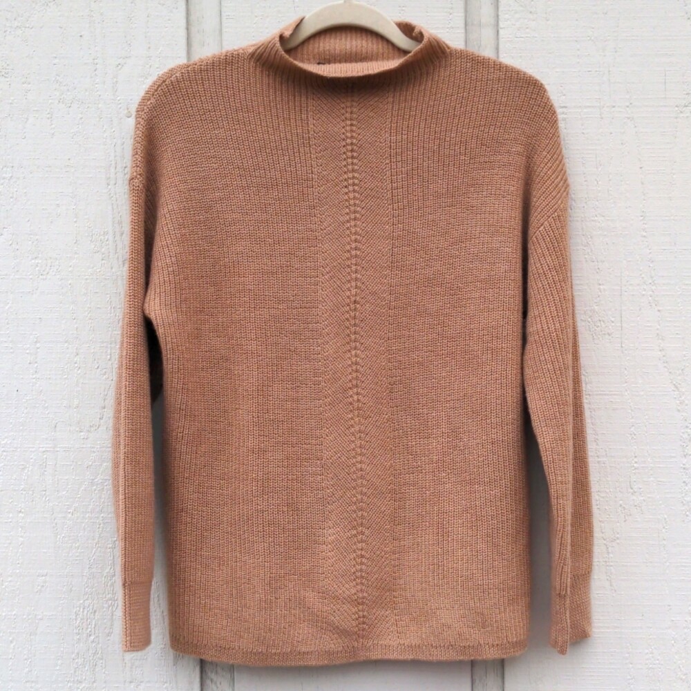 Rachel Zoe Oversized Mock Neck Camel Merino Wool Blend Size XS