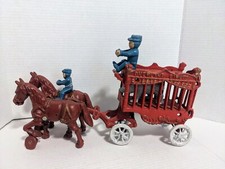 Vintage 1930s Kenton Cast Iron Overland Circus Cage Wagon driver/rider/bear