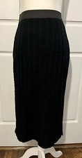 Vintage 1950's Black Knit Wool Midi Pencil Skirt Wide Stretch Waistband XS/S