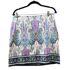 Talbots Mini Skirt Womens Size 8 Paisley Print Purple Blue Cotton Blend Resort