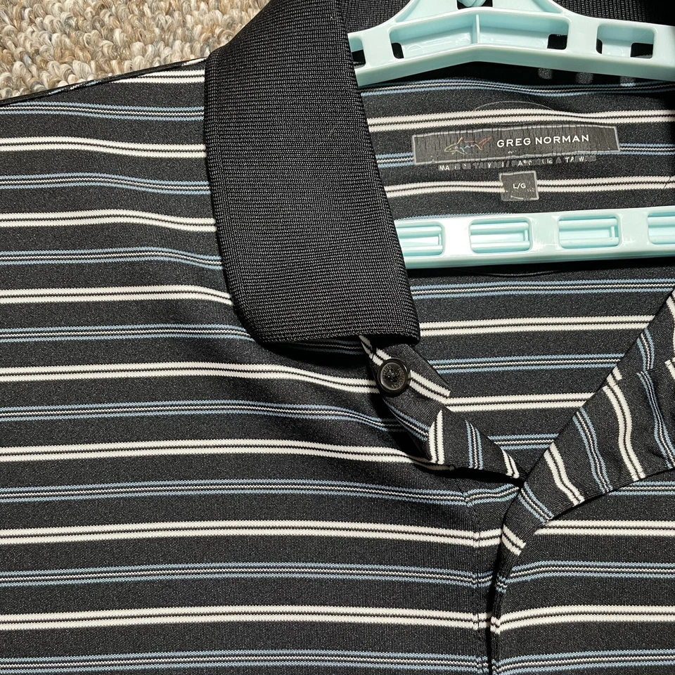 Camiseta polo GREG NORMAN para hombre manga corta Play Dry poliéster a rayas talla grande Foto 3 de 4