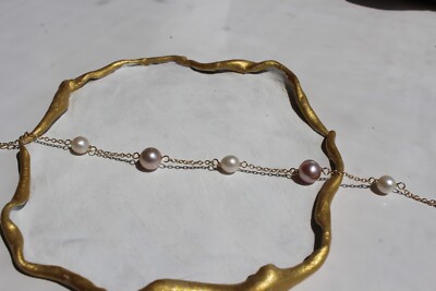Bracelet Fin En Perles De Culture Roses Et Blanches, Plaqué Or Jaune 14k - Rose-Mimosa