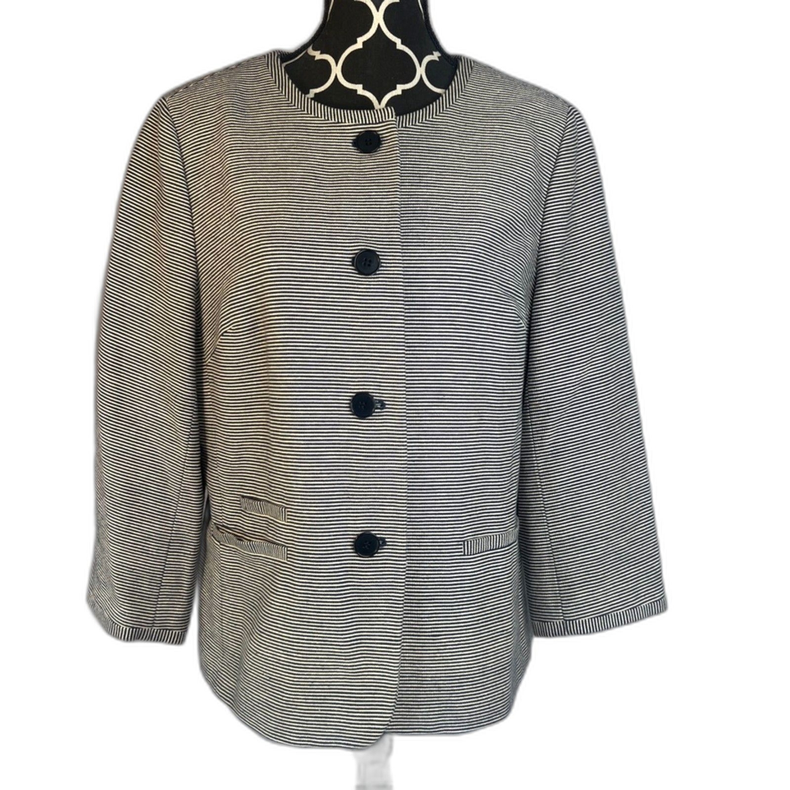 Talbots Striped Single Breasted 4 Button Cotton B… - image 1