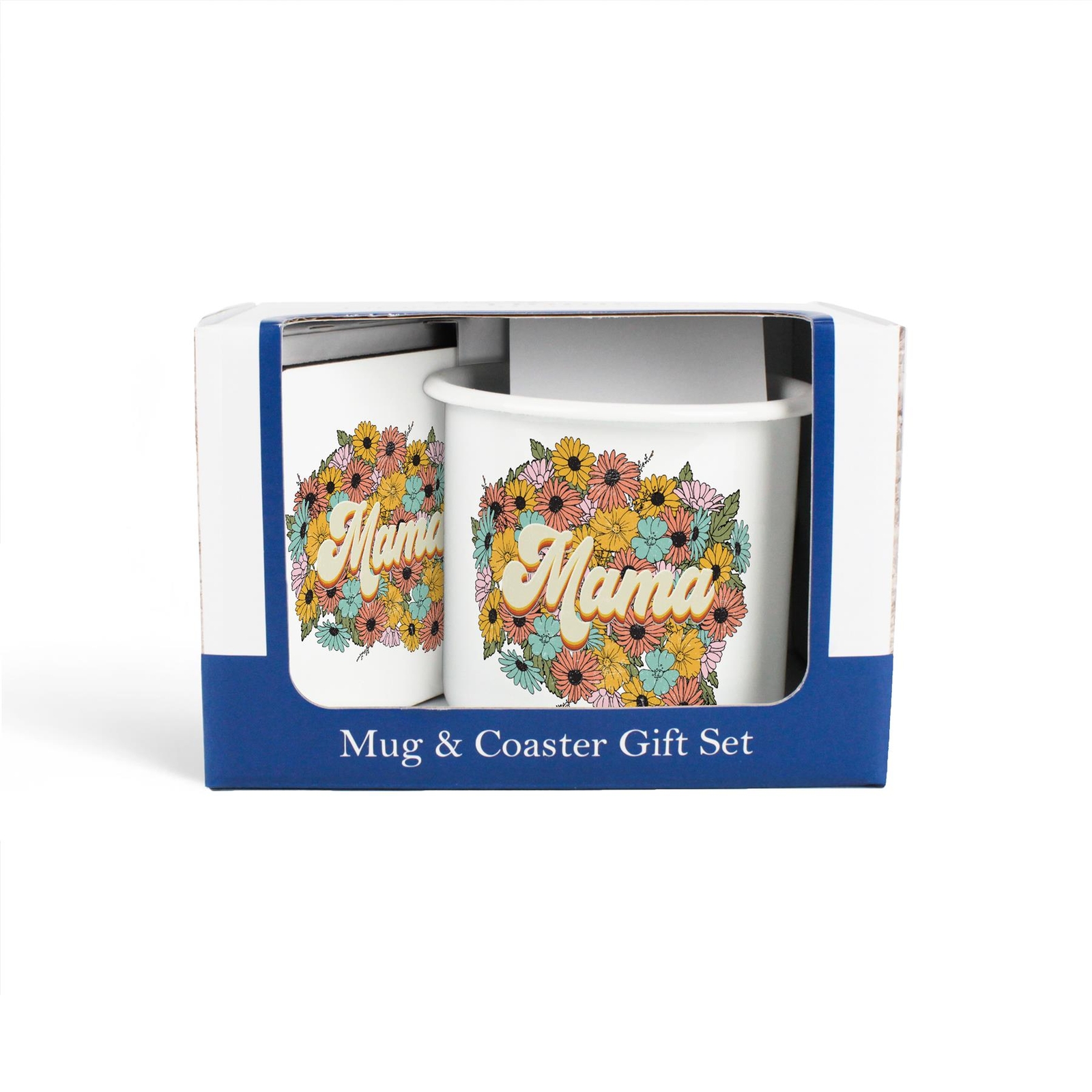 Floral Fox Enamel Mug & Cork Coaster Gift Set -Drinkware Gifts for Animal Lovers