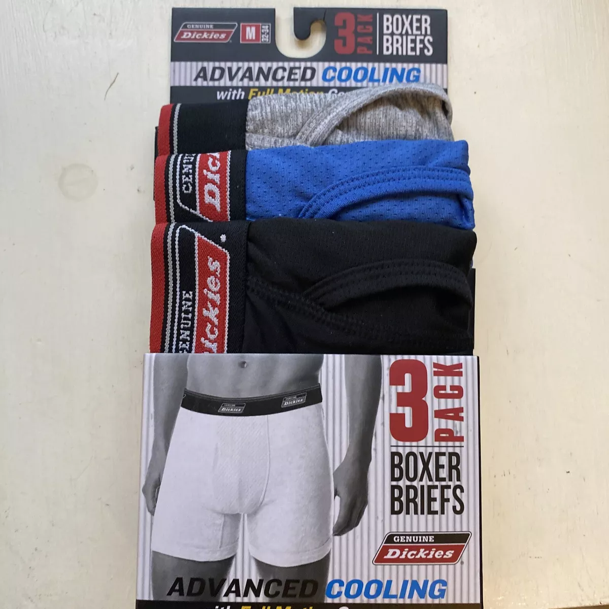 NEW! Dickies Advanced Cooling Men's 3 Pack Boxer Briefs Black Gray Blue  Medium