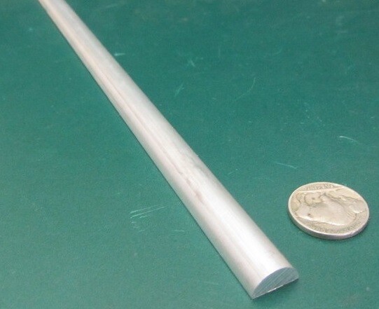 Aluminum Half Round Rod (.500) 1/2 Dia, x 3 Foot Length, 4 units Aluminum Half Round Rod (.500) 1/2 Dia, x 3 Foot Length, 4 units