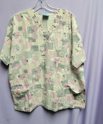 H.Q. Scrub Shirt. Size Large. Inspirational quotes and Floral Design on shirt. - 第 1/3 張圖片