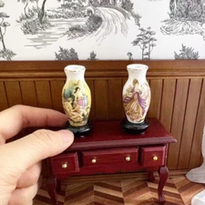 2PC 1:12 Scale Dollhouse Miniatures Accessories Vintage Porcelain Vase Handmade