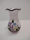 Fenton for Teleflora Ruffled Purple Amethyst Hand Painted Flowers Glass Vase