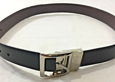 CHAPS Men's Black Brown Reversible Belt Size M 26/28 Silver Tone Buckle