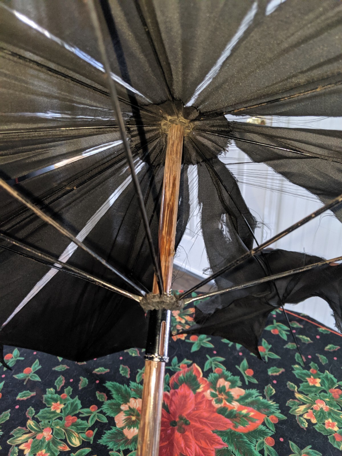 Antique 1800s Mourning Parasol Umbrella Steel Ribs MO… Gem