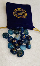 Blue Onyx Rune Sets, High Quality Healing Crystals 25 Pieces Engraved Tumbled.
