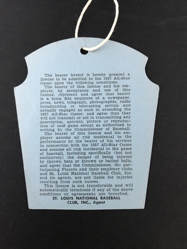 1957 All-Star GM Pass Ticket Al Kaline MVP Bunning WP/Hits: Mantle/Aaron/Mays ⚾️ - Picture 4 of 4