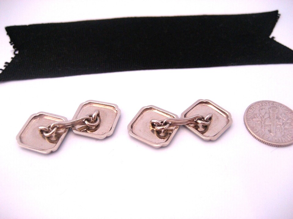 Boutons De Manchette Art Déco | Or 14K Et Platine Guillochés | Vintage Années 1920