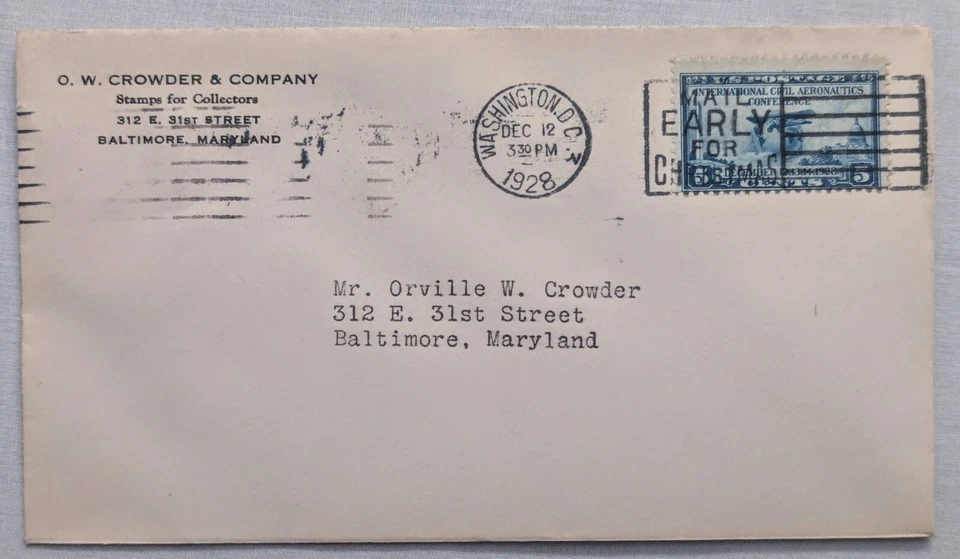 FDC Sc # 649-50 Matching Cover Pair - Orville Crowder - 12/12/1928 - Image 2 of 4