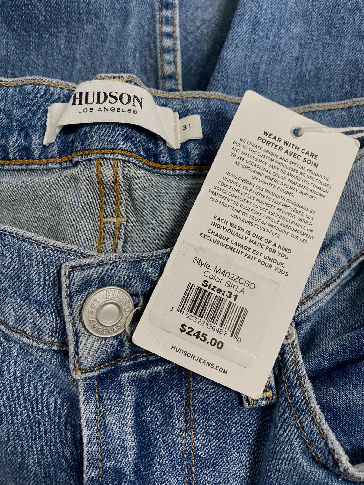 $245 Hudson Jeans Men's Blue Zack Skinny Knee-Rip Jeans Pants Size 31