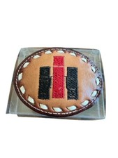 International Harvester IH Leather Stitched IH Belt Buckle Vintage 4"x3"