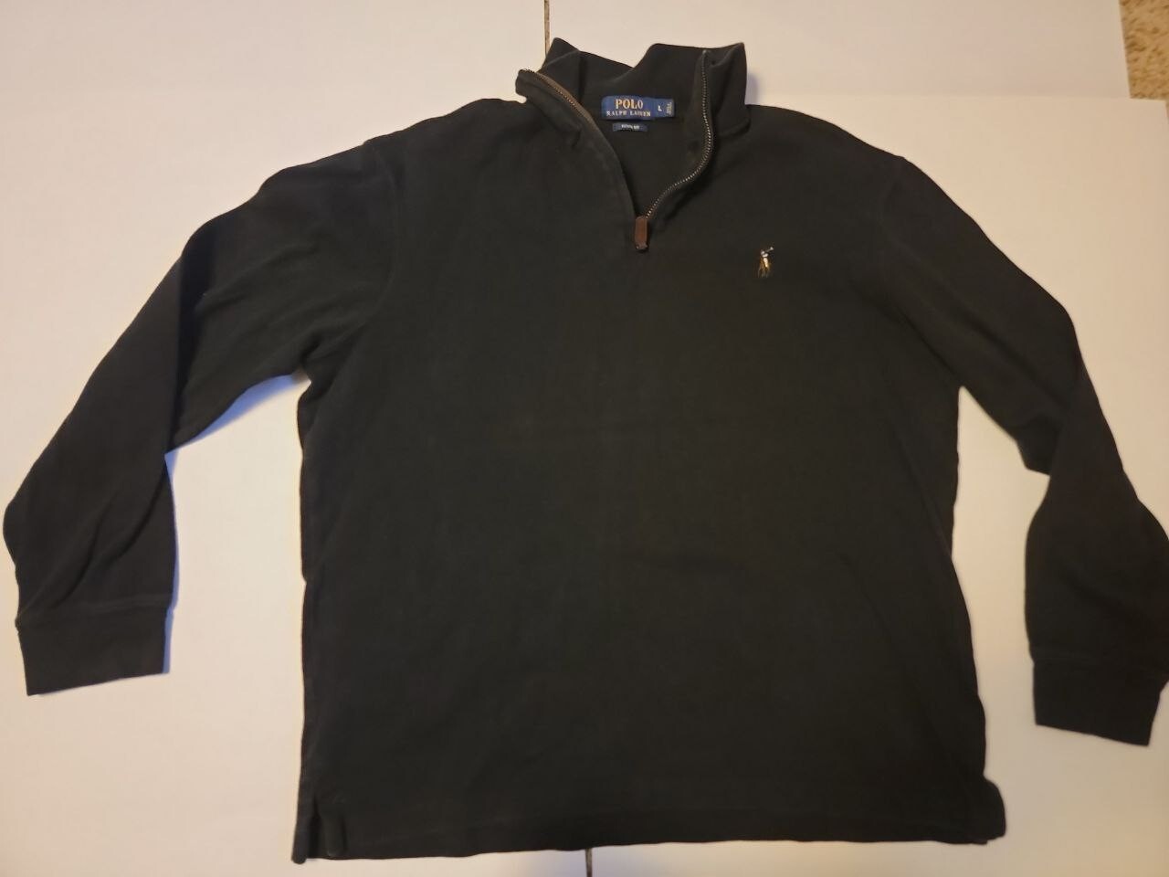 Polo RALPH LAUREN maglione felpa nero cotone 1 4 zip (grande) PONY CARNE