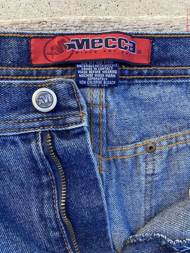 Pantalones de mezclilla para mujer La Meca azul pierna ancha 20 Y2K años 90 holgados hip hop ropa de calle ciudad Foto 2 de 4