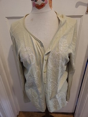 Damen Strickjacke Bonmarche Größe M limette/weiß Blumenstickerei