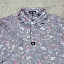 Bad Birdie Polo Shirt Mens XL Gray Floral Golf Performance Stretch Short Sleeve