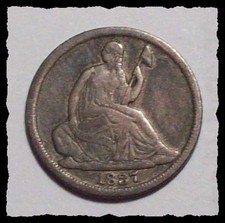 1837 No Stars / Large Date  SEATED LIBERTY HALF DIME VF  #7D50