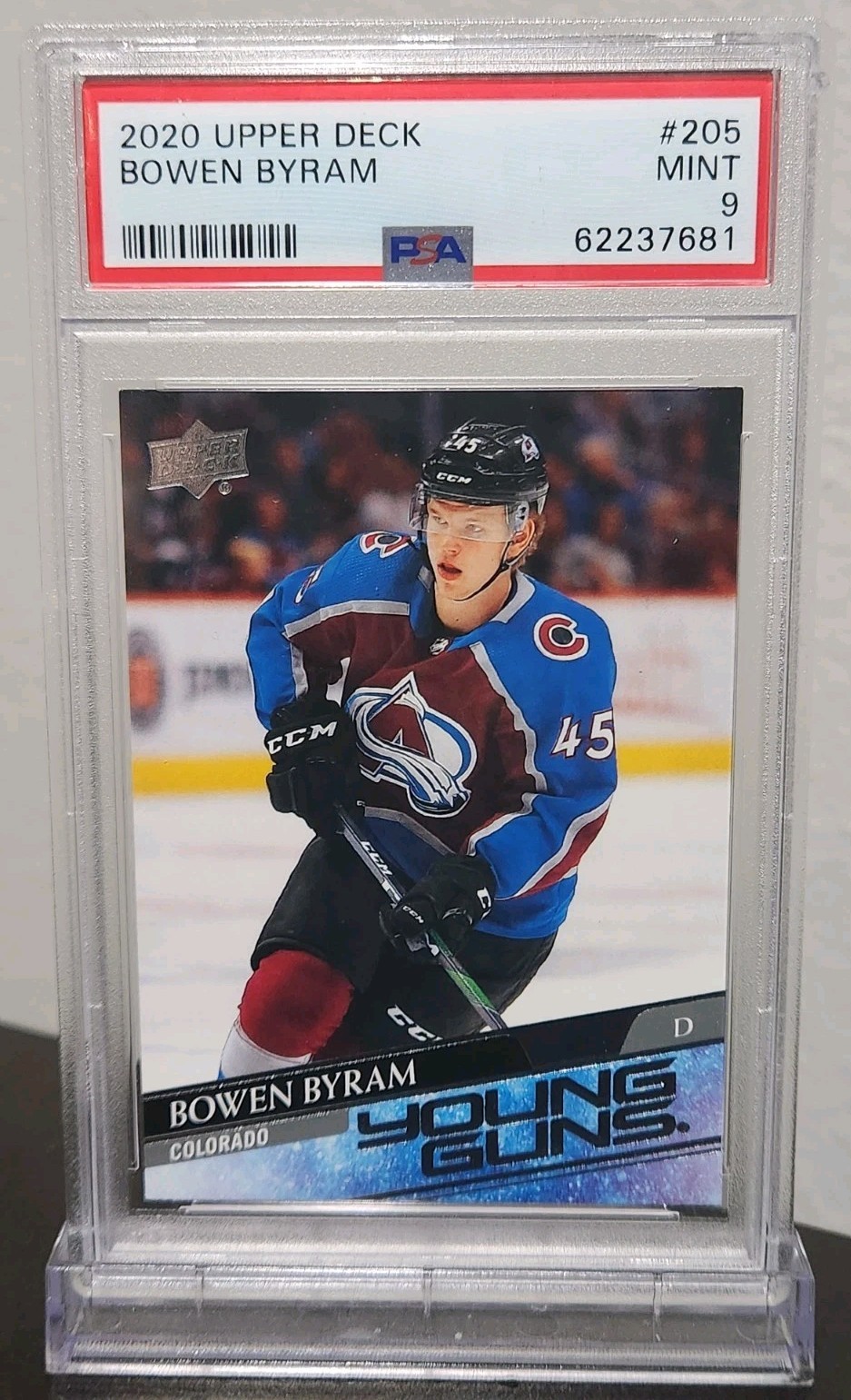 2020 Upper Deck Bowen Byram Young Guns Rookie Card #205 PSA 9 Young Guns view 2